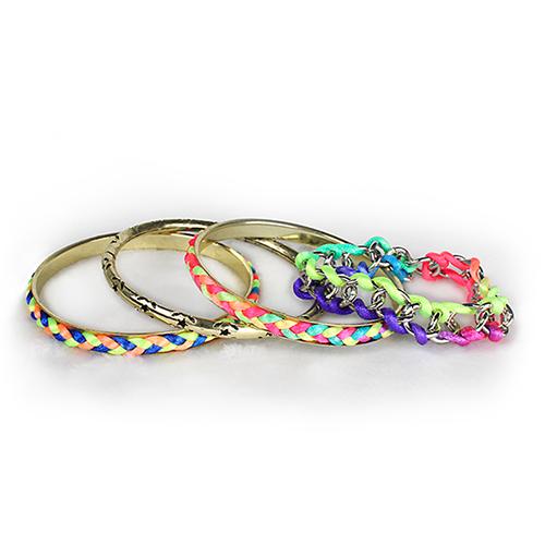 4-Piece Colorful Woven Burnished Gold Bracelet Set image