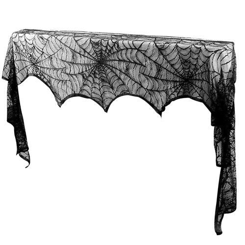 Halloween Decoration Black Lace Spiderweb Fireplace Mantle Scarf Cover Festive Party Supplies Fireplace Scarf 96 x 18 inch for Halloween Christmas Par image
