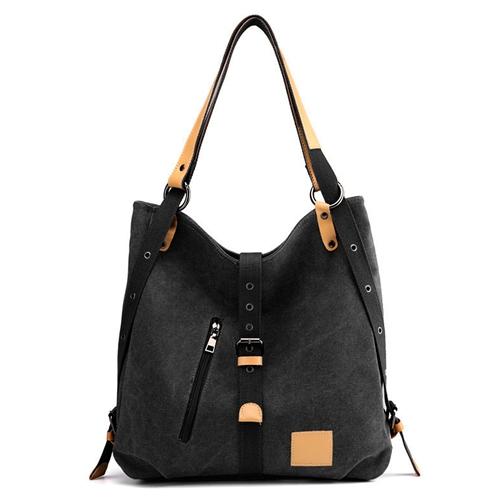 Ladies Canvas Tote Bag Multifunctional Purse Handbag Adjustable Shoulder Rucksack Convertible Backpack Wear-Resistant Dirt-Proof For Women School Offi image