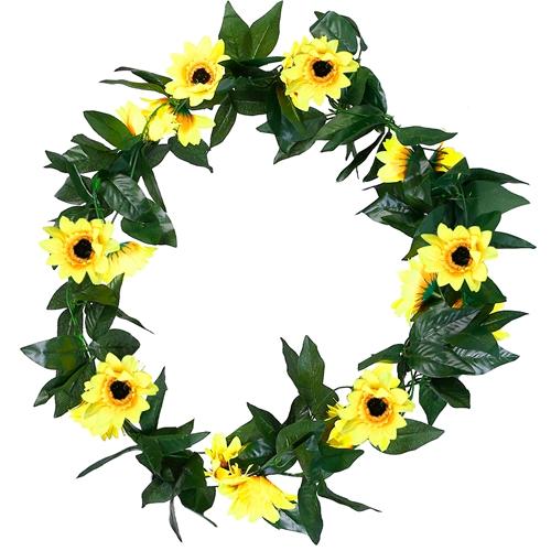 2Pcs 7.2ft Artificial Silk Sunflower Vines Garland Fake Flowers with Green Leaves for Wedding Party Table Decoration image