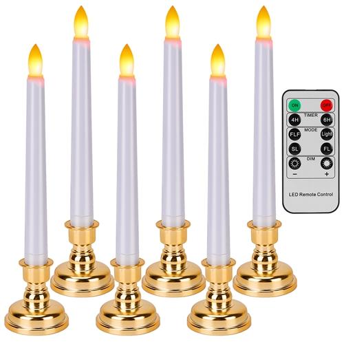 6 Packs Flameless Taper Candles 9.8in Electric LED Candles Warm White w/ 4 Light Modes Remote Control Timer Removable Candlesticks image