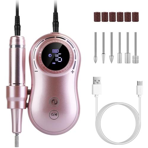 35000RPM Electric Nail Drill Machine Portable Nail File Polish Machine for Acrylic Gel Nails Manicure with 6Pcs Nail Drill Bits Sanding Bands image