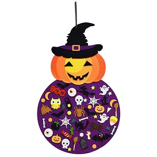 2.8FT Halloween Felt Pumpkin Witch 51Pcs Felt Pumpkin Witch Hanging Decor Ornaments Kits Halloween Gift for Toddlers image