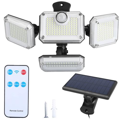 2 Pack Solar Powered Wall Lights IP44 Waterproof Motion Sensor Lamps with Separate Solar Panel 4 Adjustable Heads 333Pcs Beads 120° Sensing Angle Remo image
