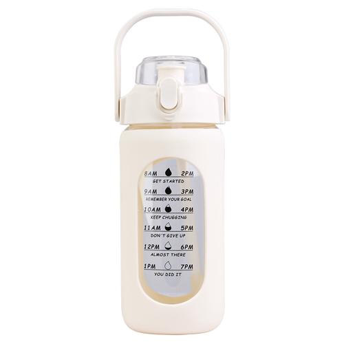 34Oz Glass Water Bottle Sports Water Bottle Motivational Water Bottle Water Intake Tracker Bottle with Straw Time Marker Silicone Sleeve Handle for Gy image