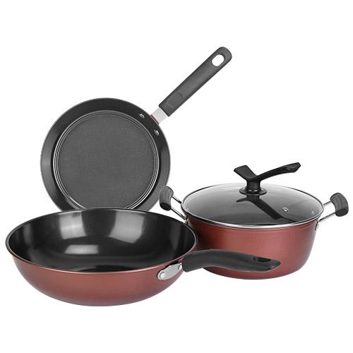 Kitchen Cookware Set 3Pcs Pots and Pans Set Nonstick Coating Dishwasher Safe Fast Even Heating Frying Pan Wok Pan Dutch Oven with Lid Fit For All Stov image