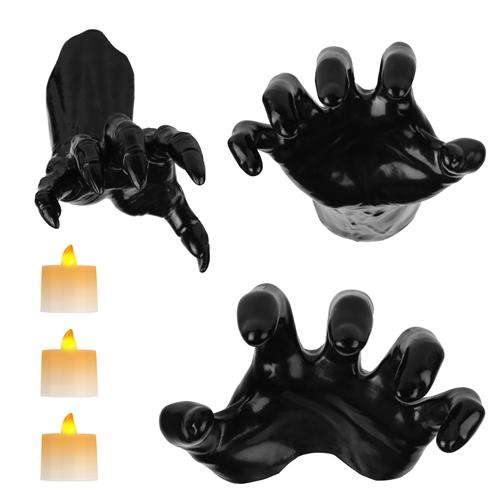 3Pcs Creepy Reaching Hands With Lighted Candles Wall Mounted Halloween Decoration Witch Devil Hand Aesthetic Goth Gothic Life-Sized Horror Hands Hangi image
