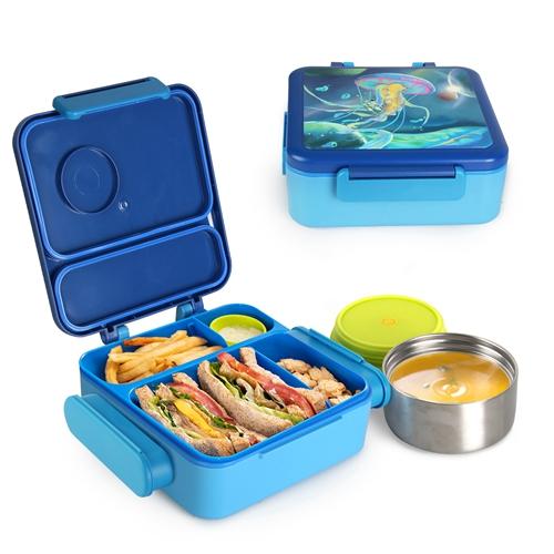 Kids Lunch Box Thermal Lunch Container with Insulated Storage Bag 2 Compartments Spoon Fork Case Food-safe Spill-resistant image