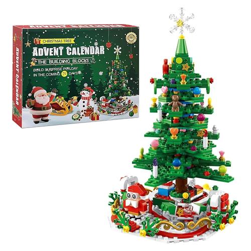 2025 Christmas Tree Building Set With LED Light Tabletop Christmas Building Block 24 Days Christmas Countdown Calendar for Boys Girls 3-6 image