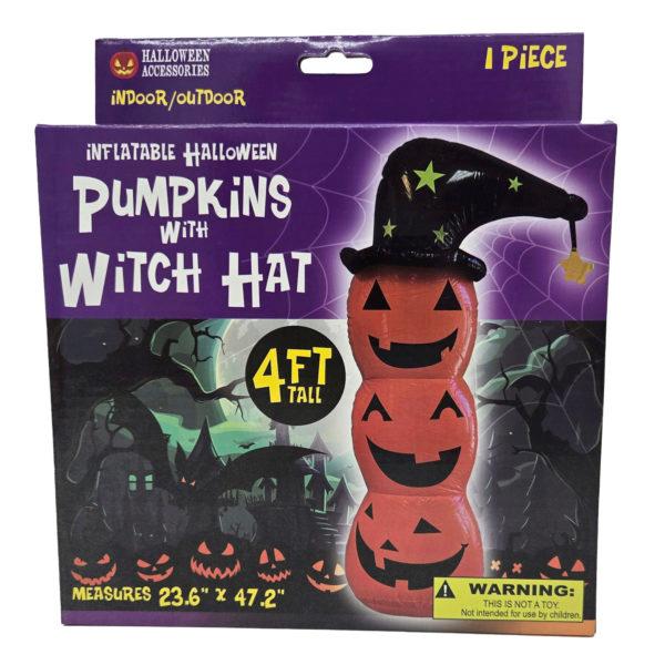 4' Inflatable Halloween Pumpkins With Witch Hat Indoor And Outdoor Decor image