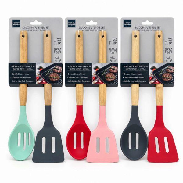 2 Piece Silicone Kitchen Utensil Set With Wood Handles image