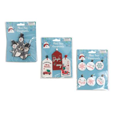 Ornaments Mini Tree Mdf 3ast 3pk Snowman/6pk Round/3pk Luggage Tag Shape Ea Set/xm Tcd image