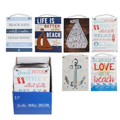 Sentiment Home Decor Plaques 6x8in Assorted Beach Theme 24pc Pdq Mdf Comply/pp$1.00 image