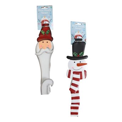 Wreath Hanger Santa Or Snowman Shape Die Cut Metal 2 Asst 15in L image