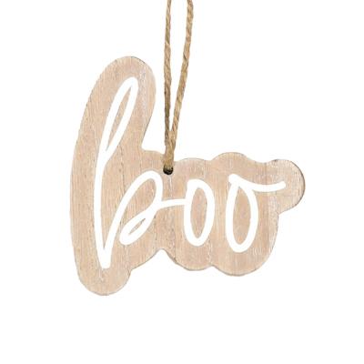 Ornament 4x4x.25 Boo Neutral/white Wood (3.00) image