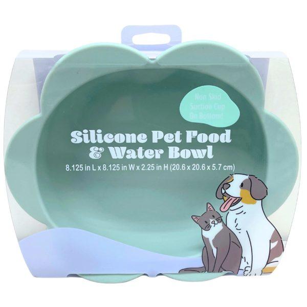 8" Silicone Floral Shaped Pet Food & Water Bowl With Non Skid Suction In Light Green image