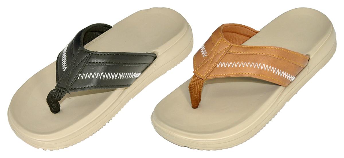 Men's Wedge Flip Flop Fashion Sandal w/ Canvas Patch image