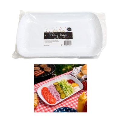 Party Trays 3pk Disposable13.6 X 7.9 X 1.2in White Plastic Pb W/insert Label image