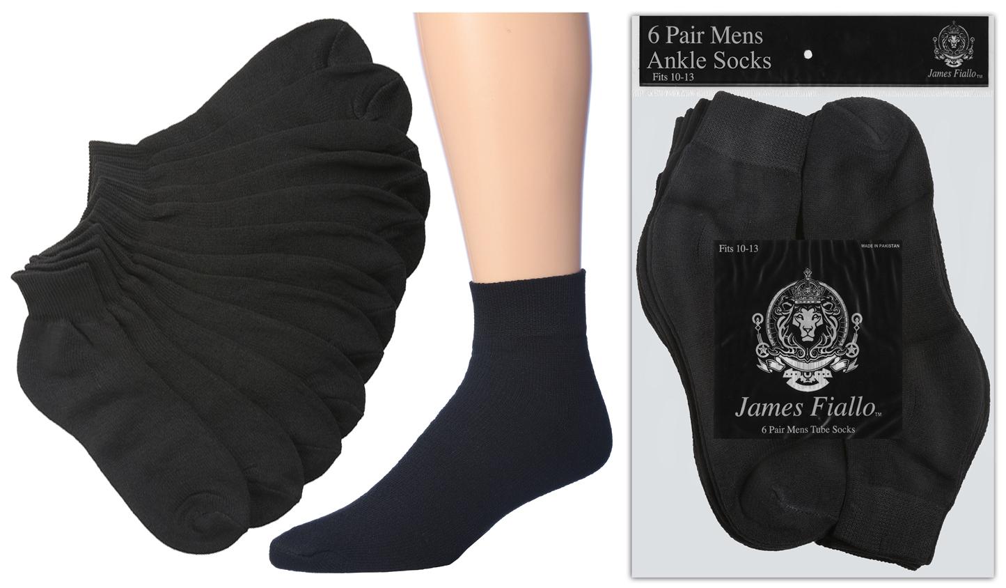 Men's Black Athletic Ankle Socks - Size 10-13 - 6-Pair Packs image