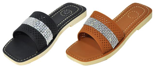 Women's Fashion Wedge Slide Sandals w/ Embroidered Rhinestones & Soft Footbed image