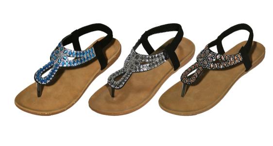 Women's Fashion T-Strap Thong Sandals w/ Embroidered Gems image