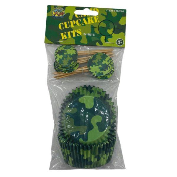 Kid Fun Camo Themed 24 Pack Cupcake Sets With Toothpicks image