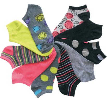 Women's No Show Novelty Socks - Diamond, Roses, & Polka Dot Print - 10-Pair Packs - Size 9-11 image