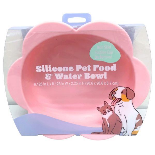8" Silicone Floral Shaped Pet Food & Water Bowl With Non Skid Suction In Pink image