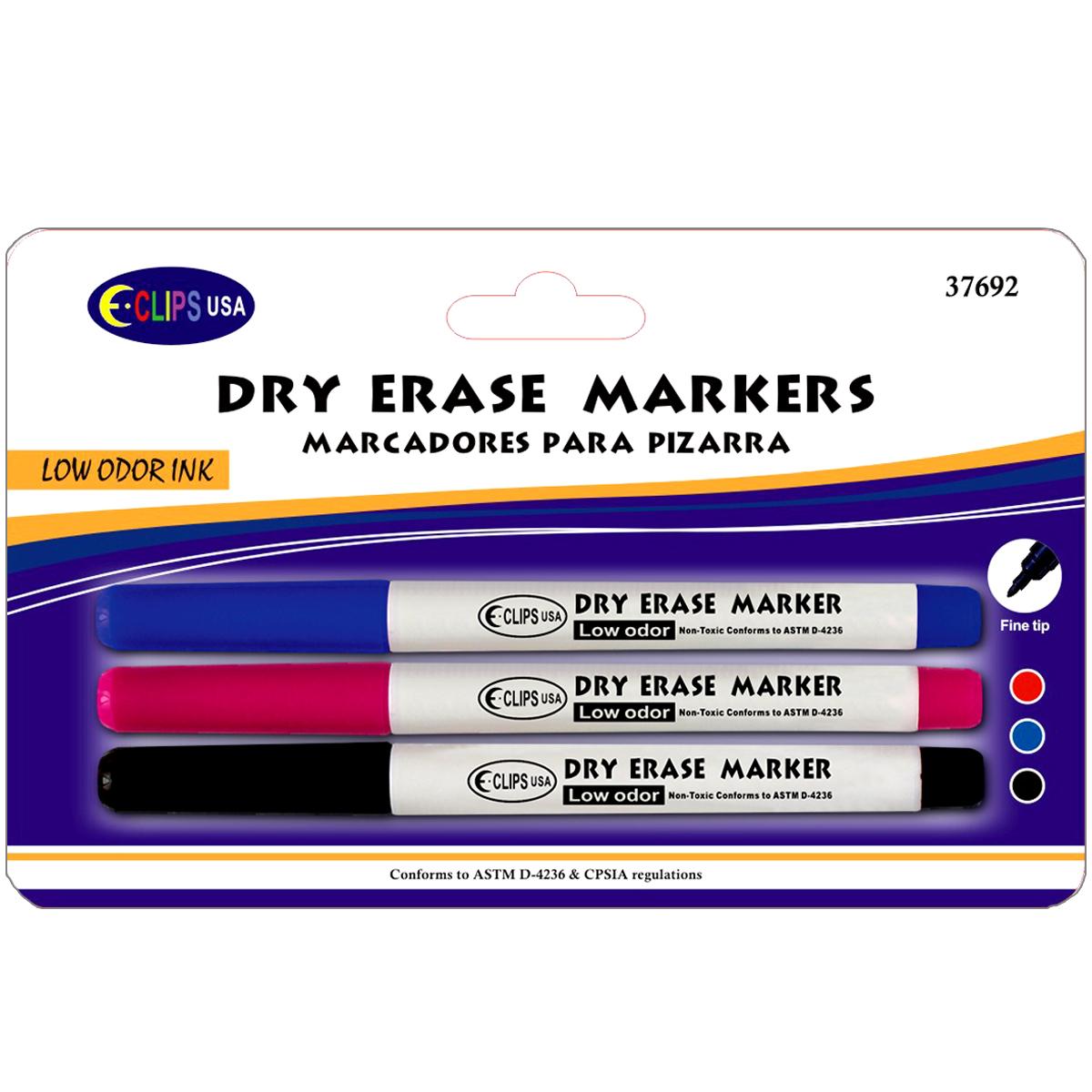 Low Odor Dry-Erase Markers w/ Fine Tip - Assorted Colors - 3-Pack image