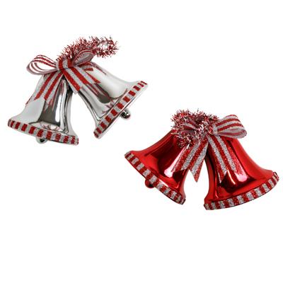 Bell Christmas Hanging Decor 6..5x6in Plastic W/tinsel Hanger And Bow Silver Or Red Xmas Label
