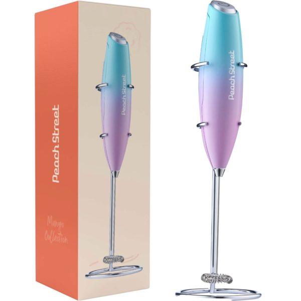 Peach Street Milk Frother With Stand In Teal And Pink image