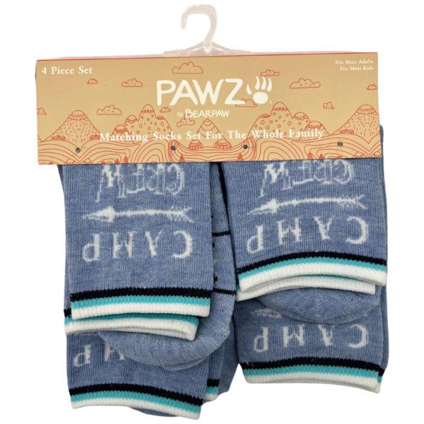 Bearpaw 4 Piece Assorted Sizes Family Matching Crew Socks In Blue Camp Design image