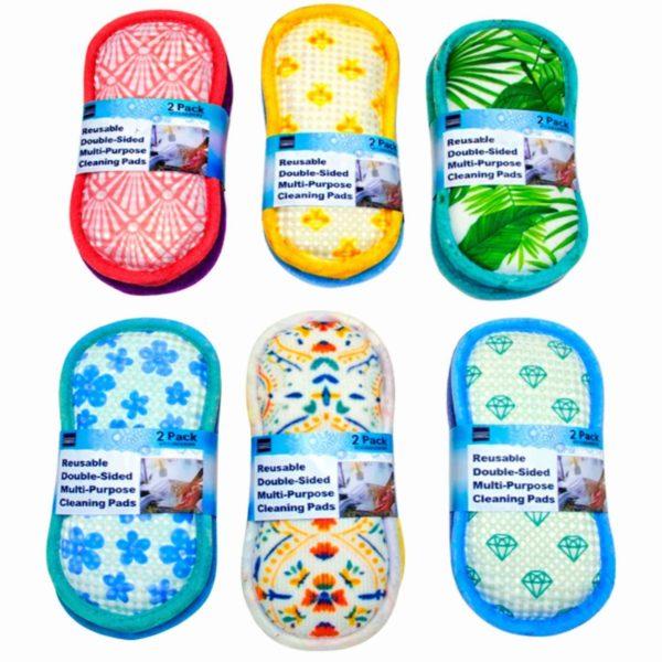 2 Pack Reusable Double-sided Multi-purpose Cleaning Pads In Assorted Colors And Designs image