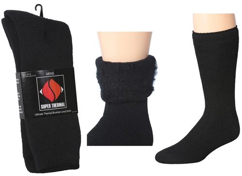 Men's Black Super Thermal Crew Socks w/ Brushed Lining - Size 10-13 image