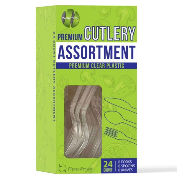 Worthy 24 Piece Premium Clear Plastic Cutlery Assortment image