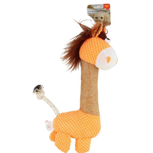 Plush Giraffe Dog Squeaky Toy With Long Neck And Rope Tail image