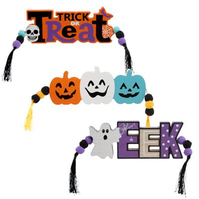 Table Decor Halloween Mdf 3ast W/ Bead & Tassel/complyupc Label image