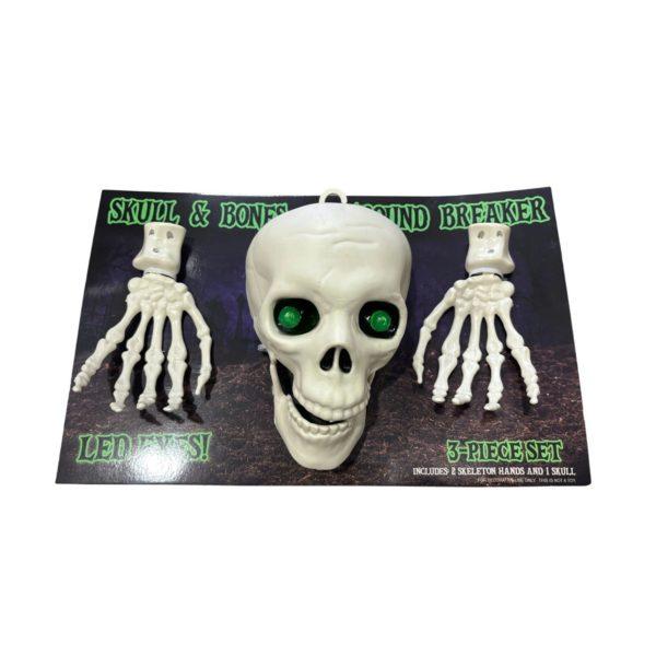 Skeleton Head With Led Eyes And Hands Halloween Display Prop Decor image