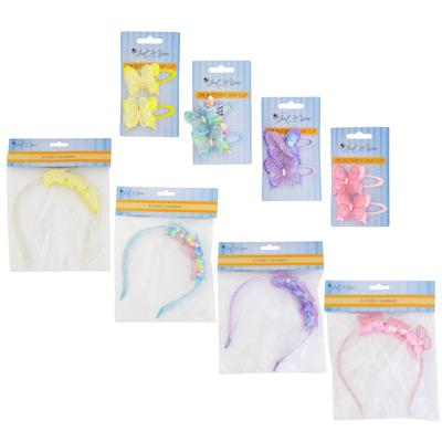 Butterfly Headband / 2pk Hairclip 4 Asst Pastel Colors image