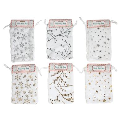 Gift Bag White Plush 6.7 X 8.6in 3 Style Hotstamp Print/ Gold Or Silver Xmas Hdr image