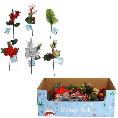 Floral Pick Christmas Greenery 9in 6ast Styles In 36pc Pdq Christmas Ht image