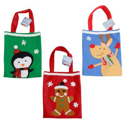 Treat Bag Felt 3asst Penguin/gingerbread/deer W/fringe Trim 7.87x10in Christmas Ht