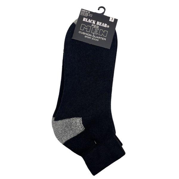 Black Bear For Men Cushion Quarter Sports Socks 3 Pack In Black image
