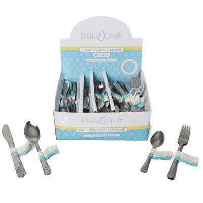 Flatware Stnls 3pk Ast Knife/fork/tbs/tsp 108 Pc Pdq Wtd To Fork B&c Ezpeel Label image