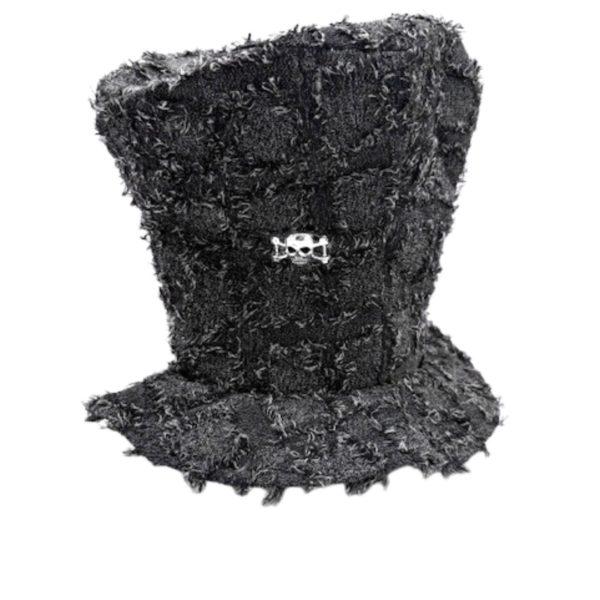Gray Gravedigger Crumpled Top Hat With Skull Accent image