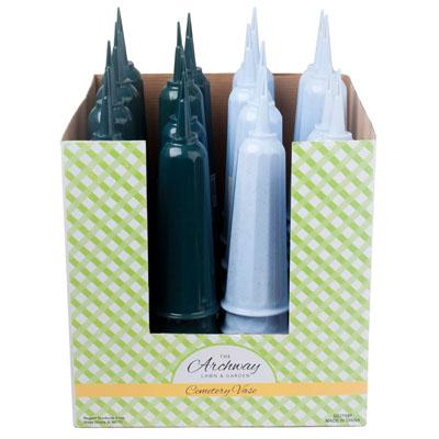 Vase Cemetery Plastic 9.75in Green/ Marble Stone Clr/48pc Pdq 12x12x12in Square Pdq/upc Label image