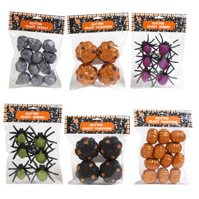 Glitter Hlwn Decor Mini Foam 6ct Spider/ 4ct Mini Pumpkin/ 12ct Skull & Pumpkins 6 Asst Hlwn Pbh image