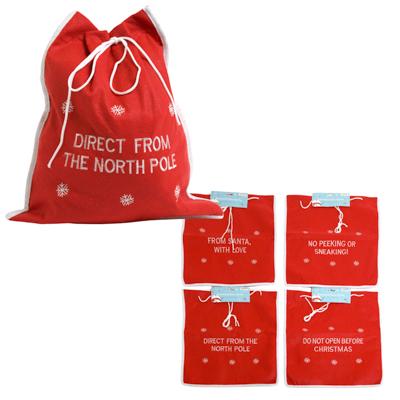 Santa Sack Gift Bag Felt W/drawstring 17x15in W/4ast Embroidered Sayings/xmas Hdr image