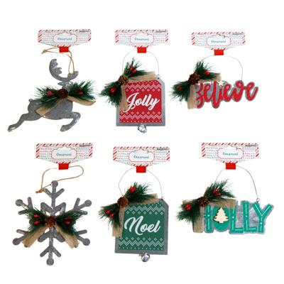 Ornament Galvanized 6ast Pine Decor W/3asst Print Xmas Hdr image