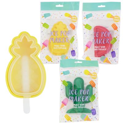 Ice Pop Maker 3ast Molds W/stick5-5.5in Printed Opp Bag Watermelon/cactus/pineapple image